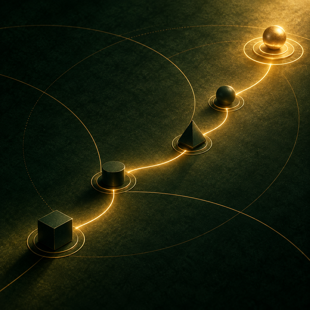 Caminho dourado com formas geométricas