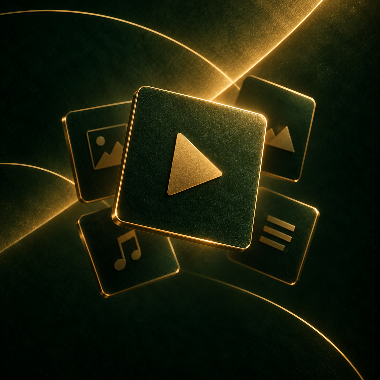 Ilustração de formatos de conteúdo em dourado